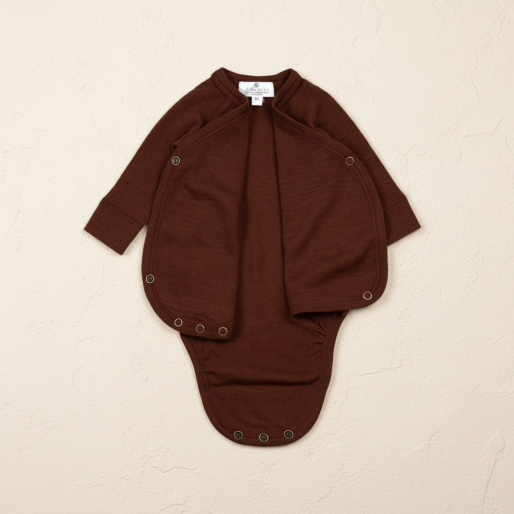 Merino Wool Warp Romper Long Sleeve - Chocolate