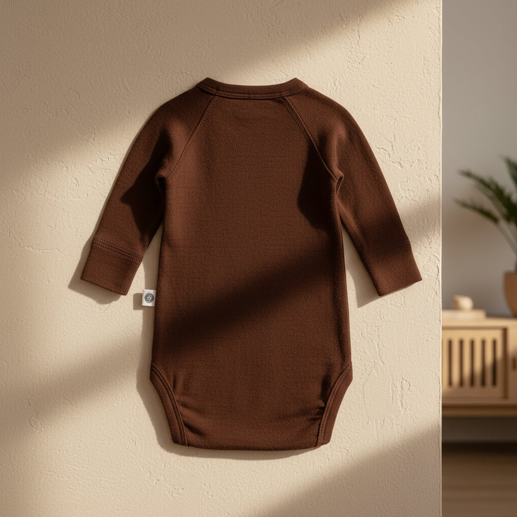 Merino Wool Warp Romper Long Sleeve - Chocolate