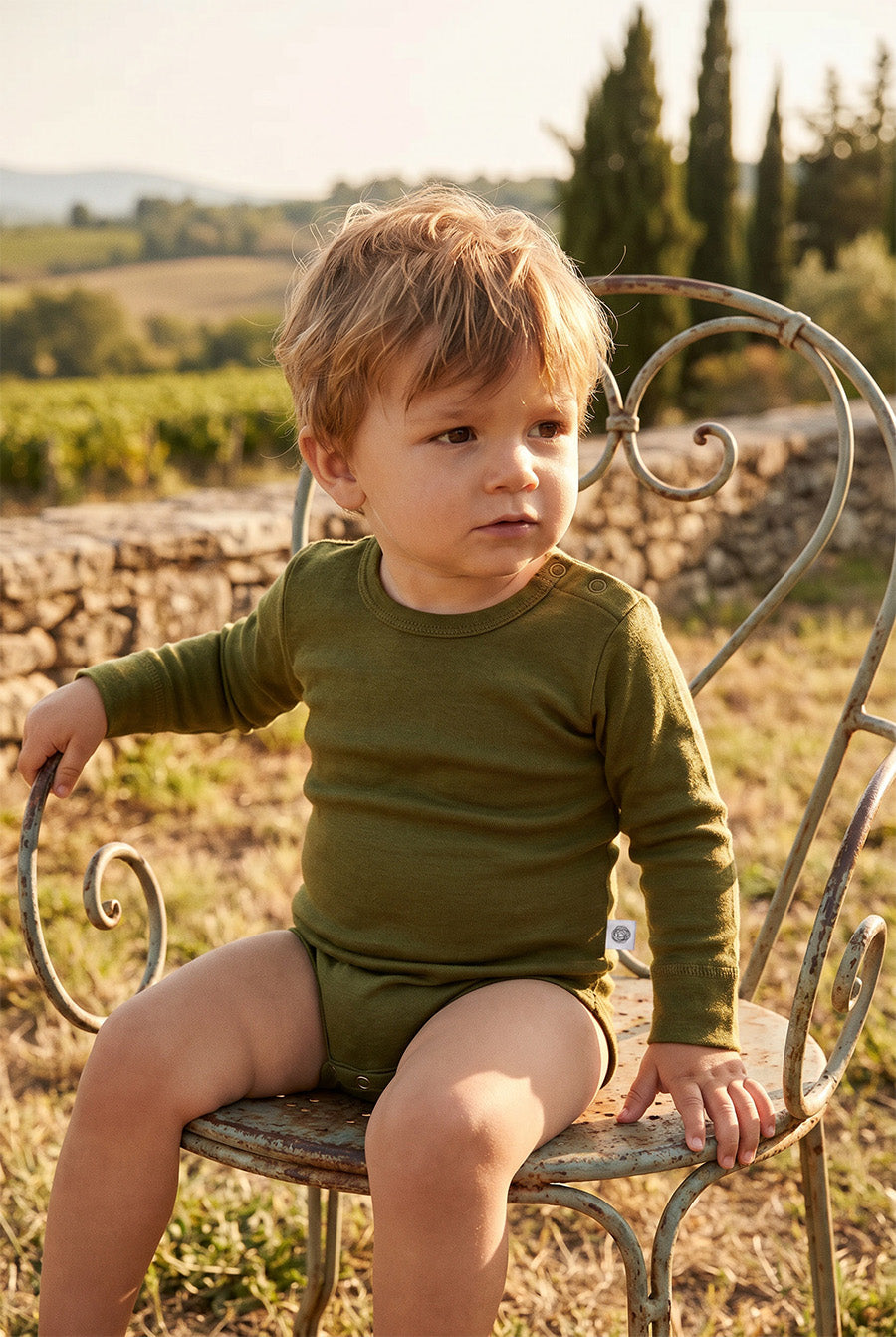 Merino Wool Romper Long Sleeve - Fir Green