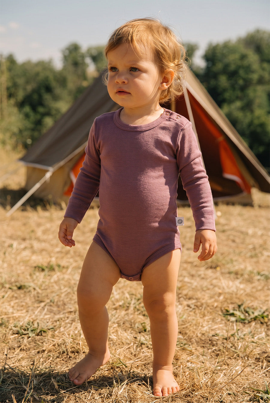 Merino Wool Romper Long Sleeve - Grape Shake