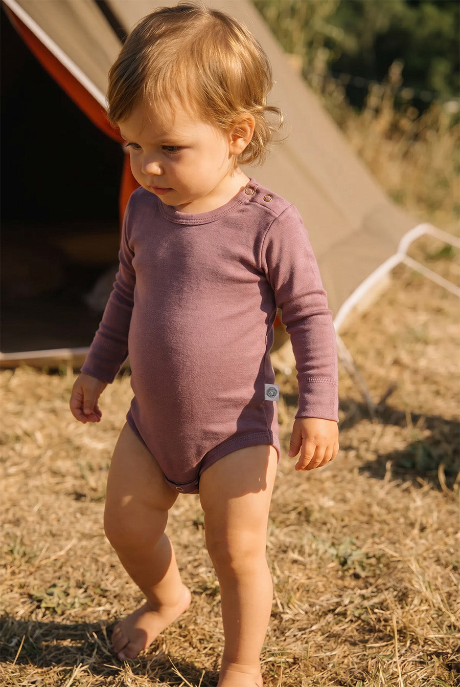 Merino Wool Romper Long Sleeve - Grape Shake