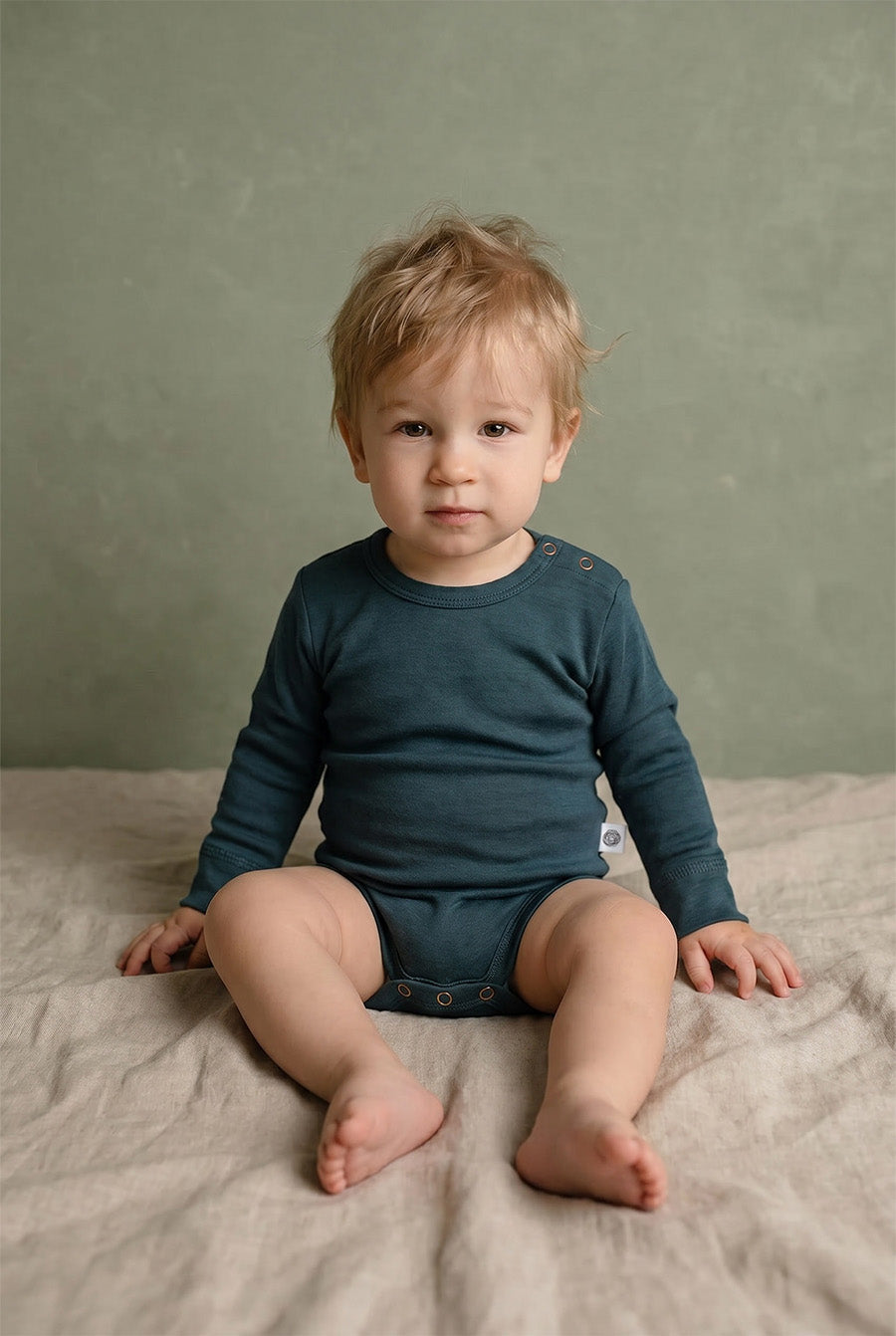 Merino Wool Romper Long Sleeve - Orion Blue