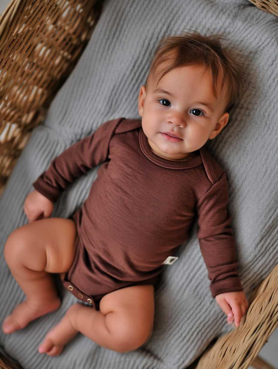 Merino Wool Romper Long Sleeve - Cinnamon