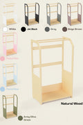 Montessori Wooden Clothes Drying Rack with Grey Storage