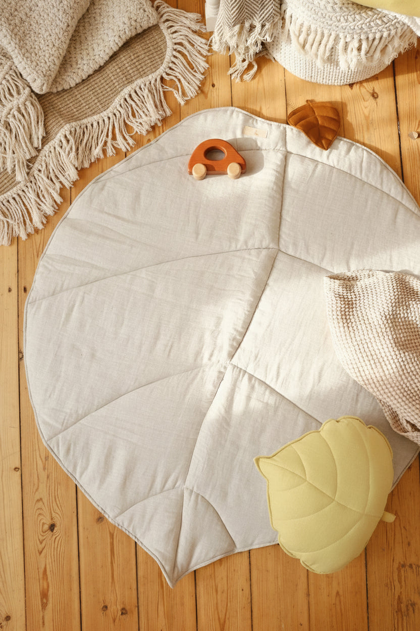 Organic Cotton and Linen Leaf Playmat - Sand