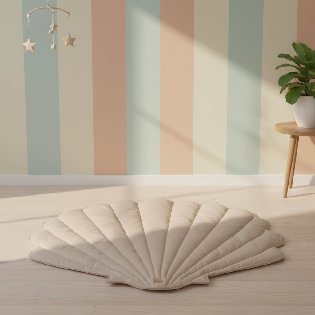 Organic Cotton and Velvet Shell Playmat - Beige
