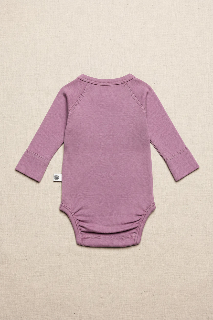 Merino Wool Wrap Romper Long Sleeve – Lavender Mist