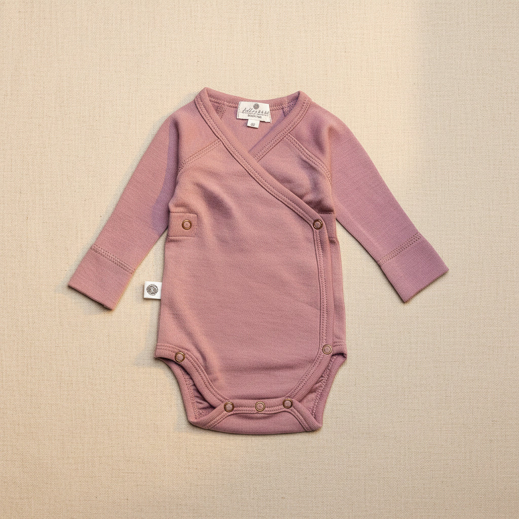 Merino Wool Wrap Romper Long Sleeve – Lavender Mist