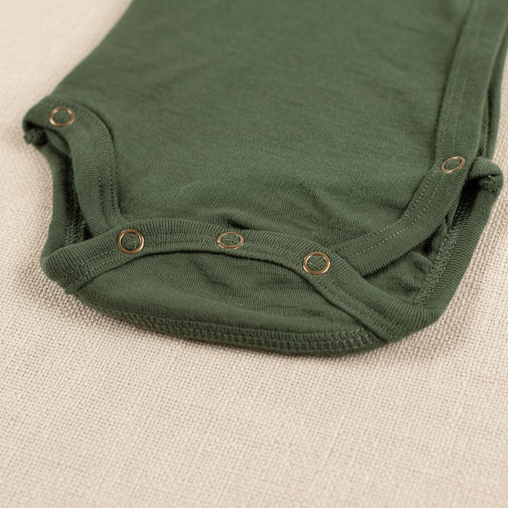 Merino Wool Wrap Romper Short Sleeve - Rifle Green