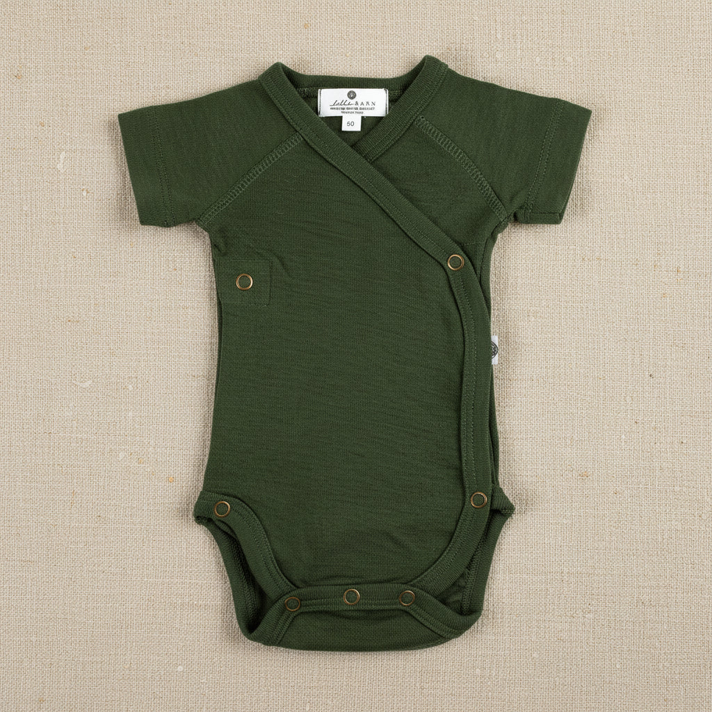 Merino Wool Wrap Romper Short Sleeve - Rifle Green