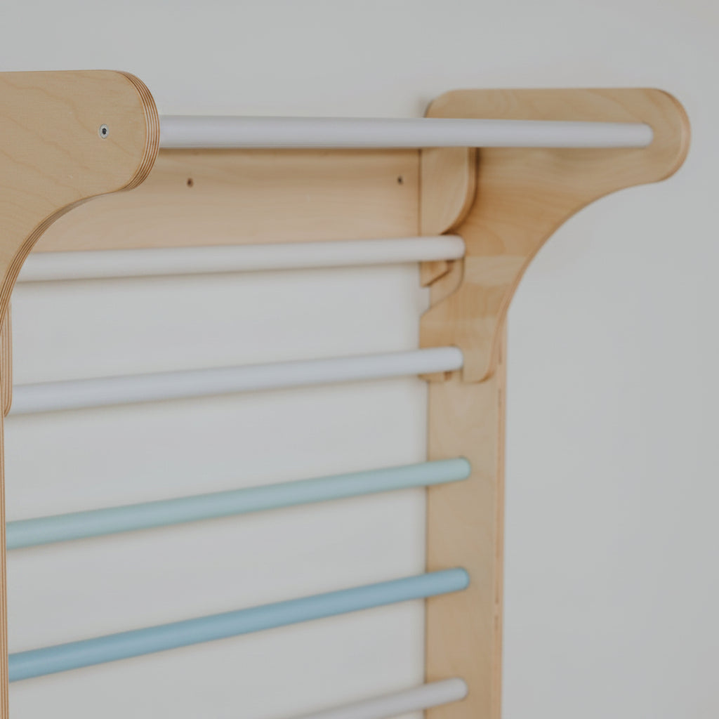 Pikler Triangle Climber with Swedish Wall Add-On (Ages 6m–7y) - Pastel