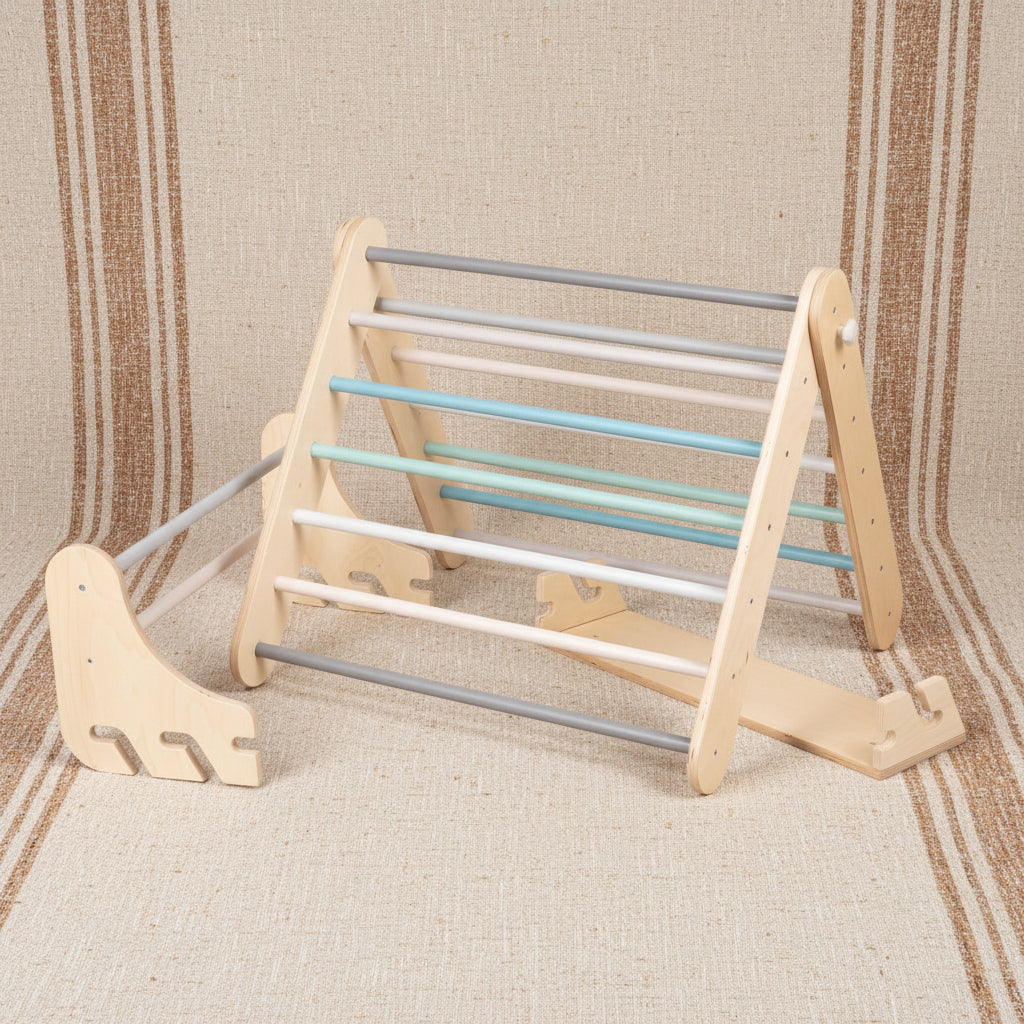 Pikler Triangle Climber with Swedish Wall Add-On (Ages 6m–7y) - Pastel