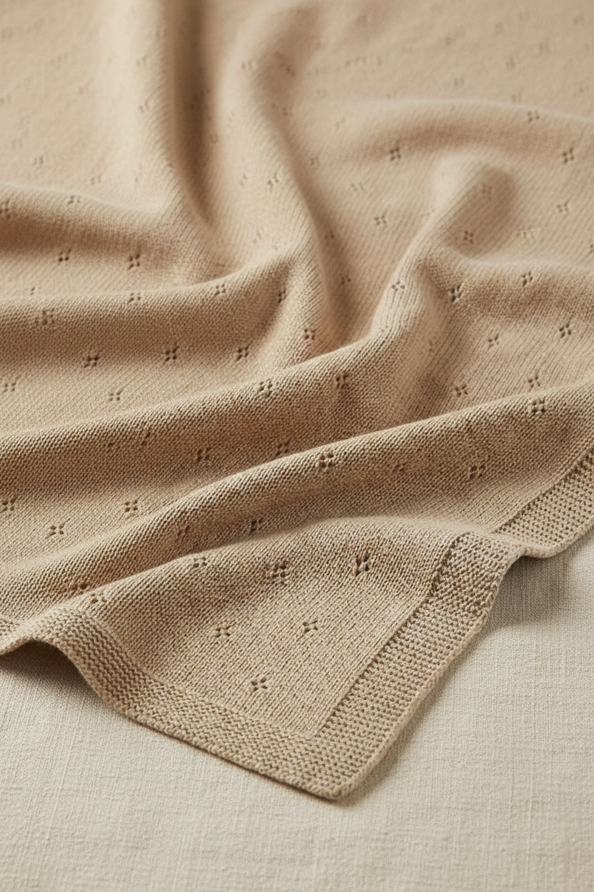 Merino Wool Blanket - Pointelle Knit - Biscotti
