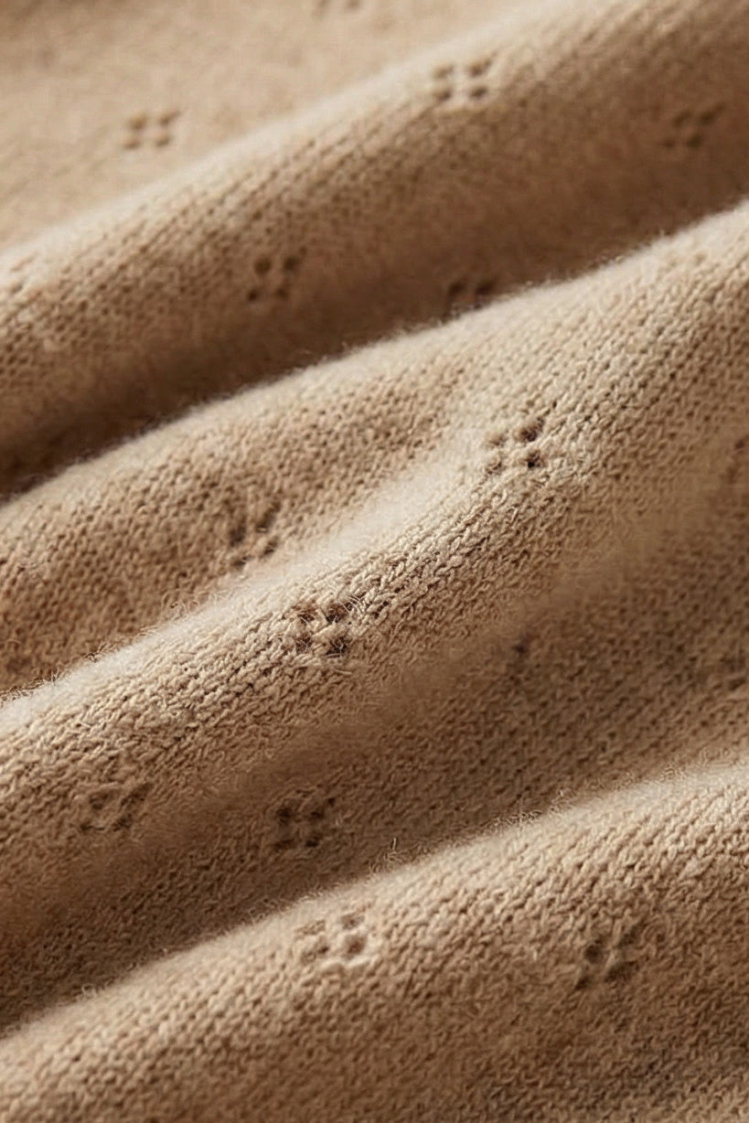 Merino Wool Blanket - Pointelle Knit - Biscotti