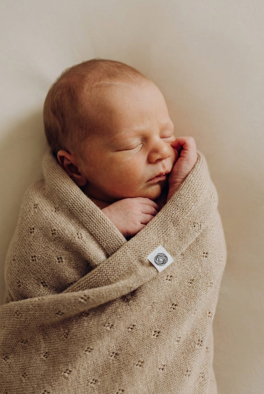Merino Wool Blanket - Pointelle Knit - Biscotti