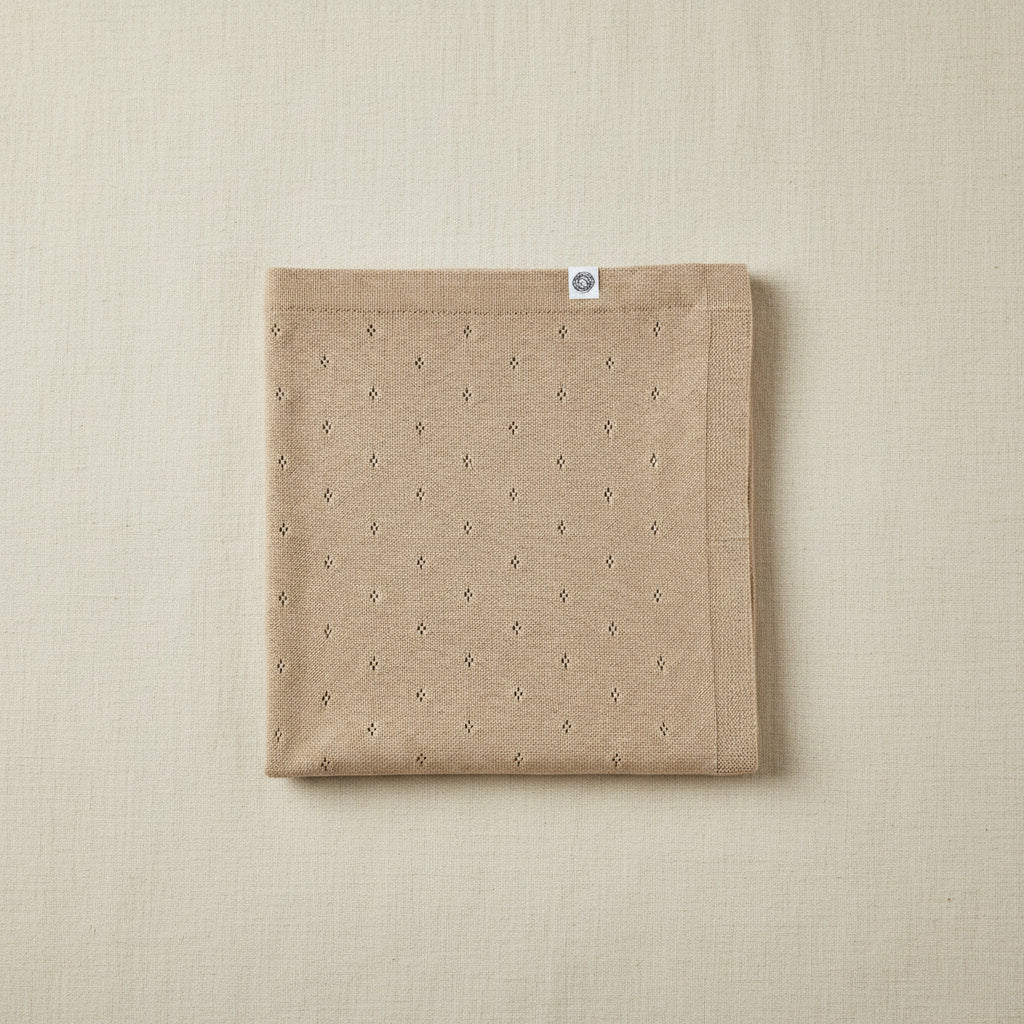 Merino Wool Blanket - Pointelle Knit - Biscotti