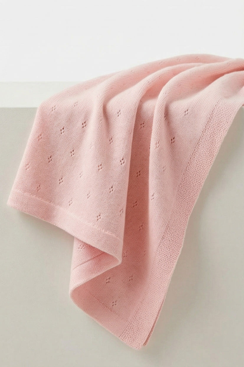 Merino Wool Blanket - Pointelle Knitted - Powder Puff