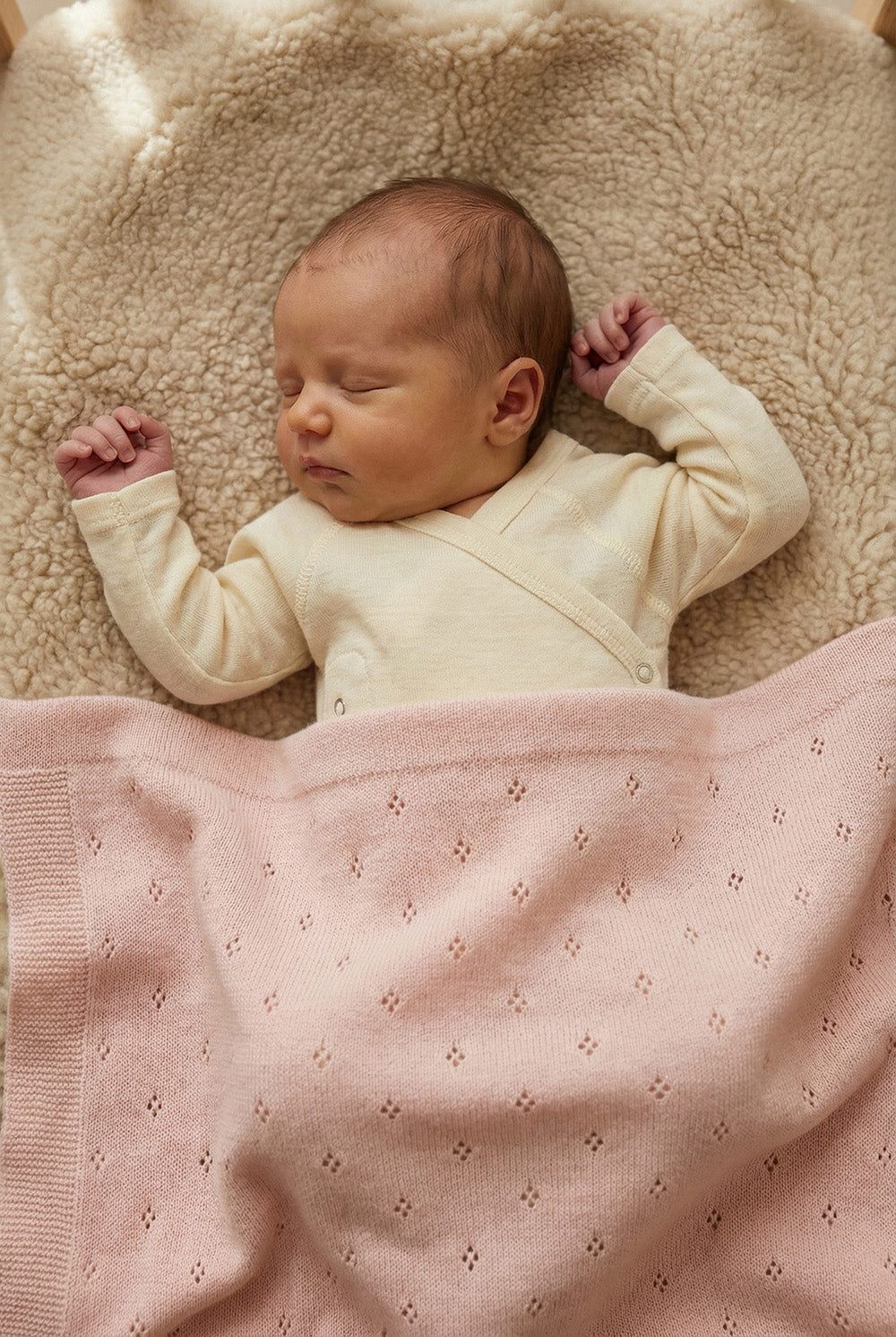 Merino Wool Blanket - Pointelle Knitted - Powder Puff