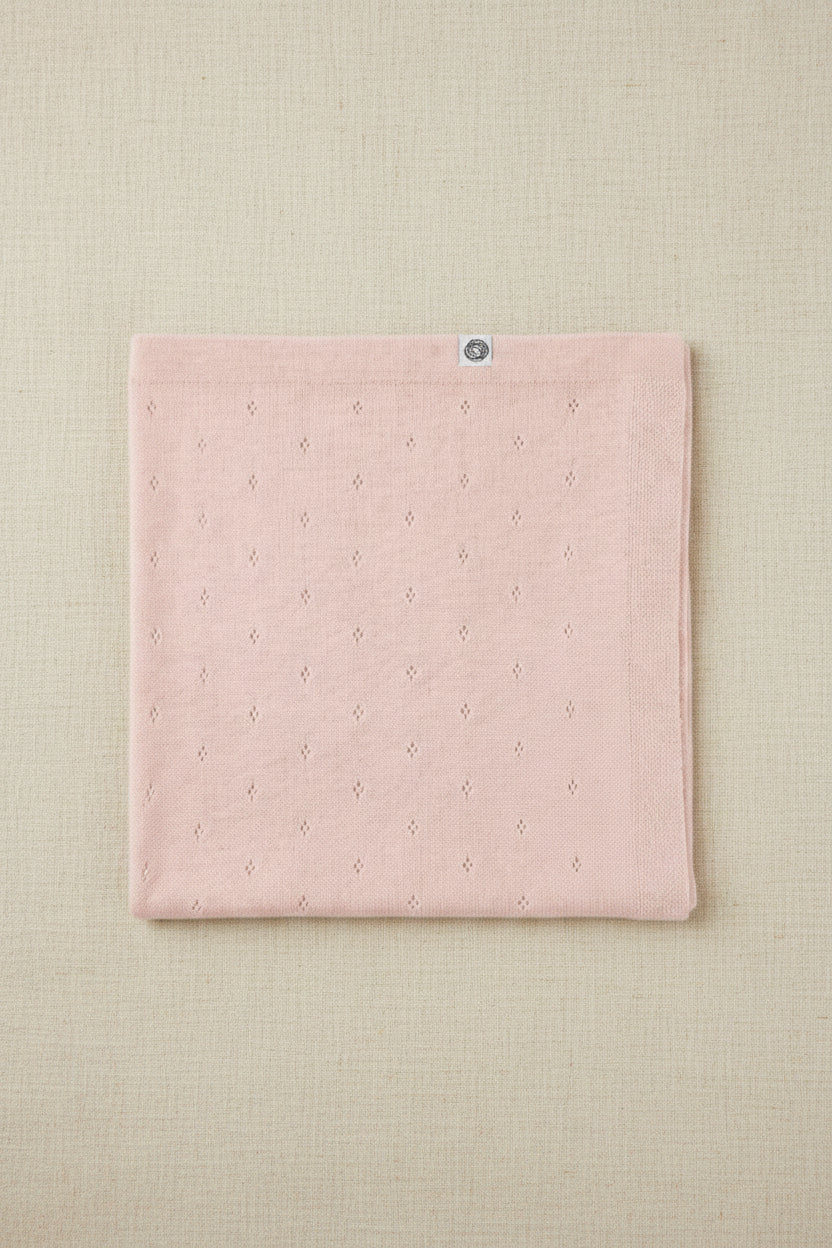 Merino Wool Blanket - Pointelle Knitted - Powder Puff