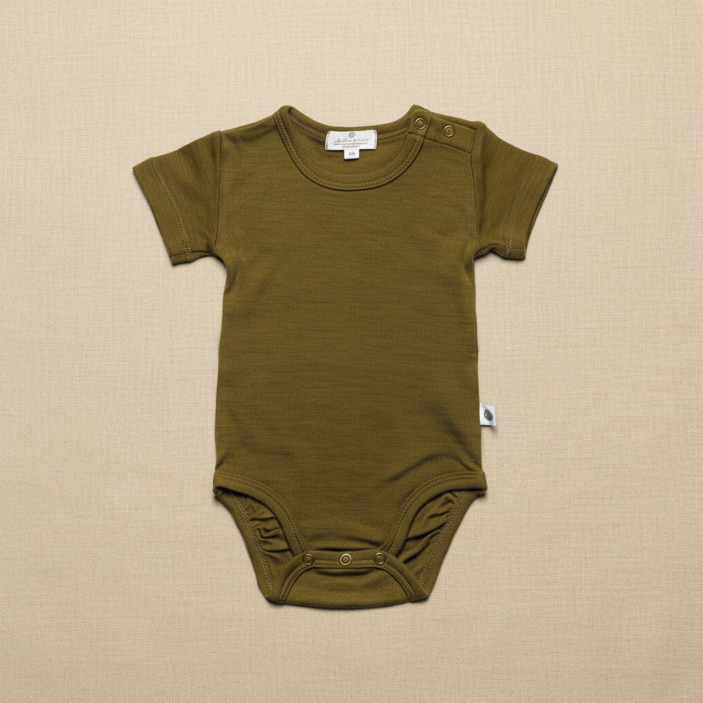 Merino Wool Romper Short Sleeve - Fir Green