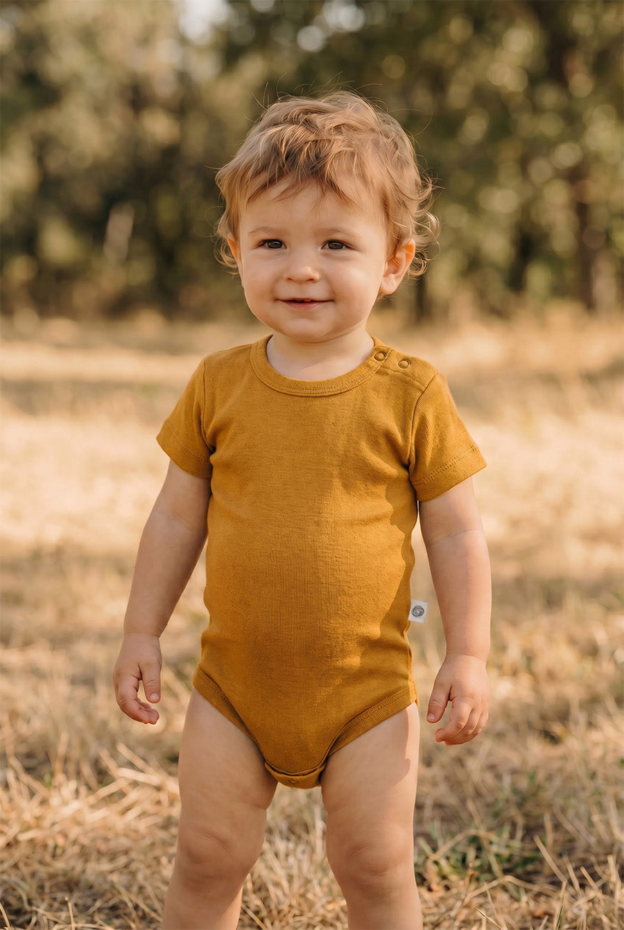 Merino Wool Romper Short Sleeve - Harvest Gold