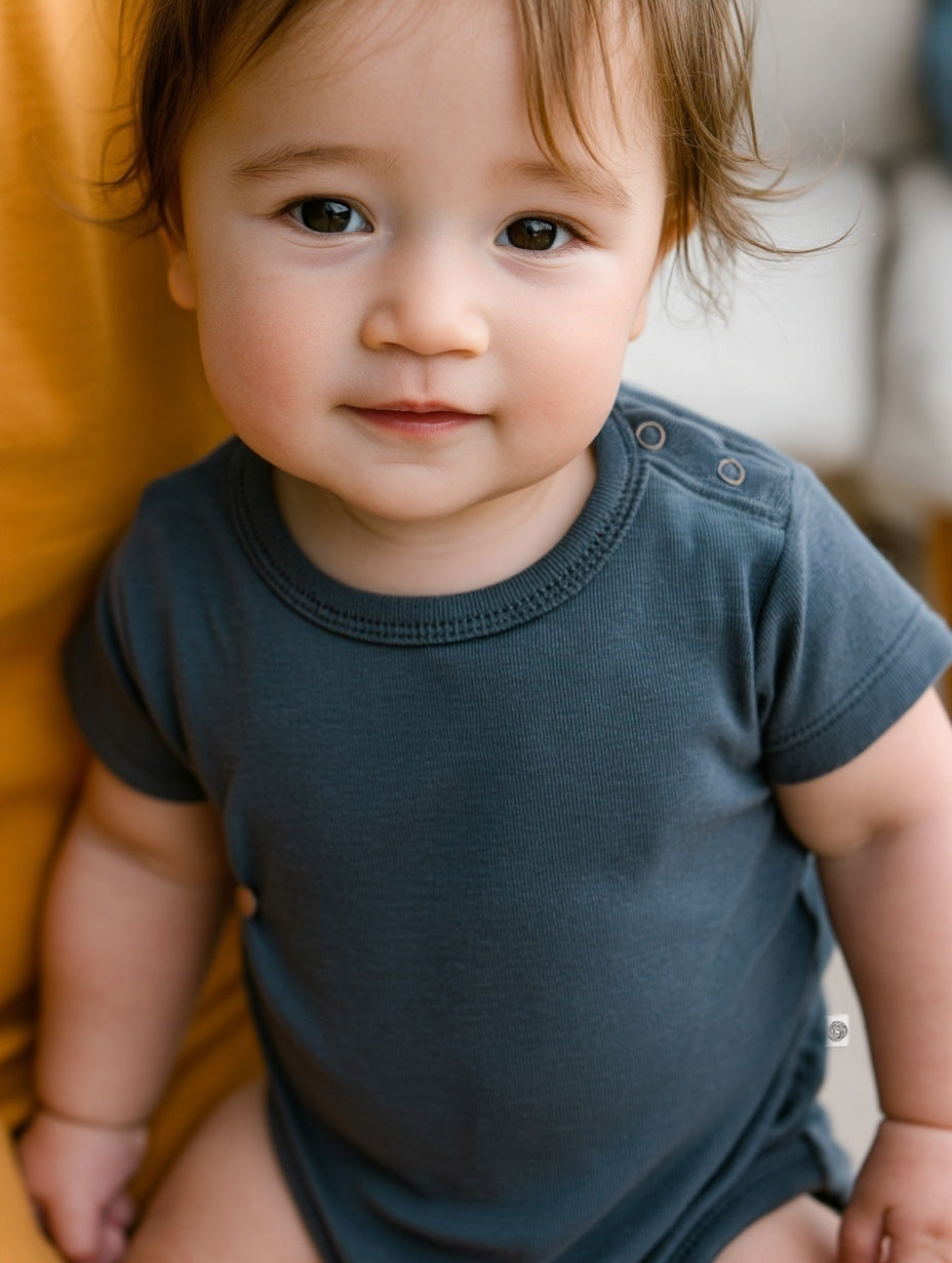 Merino Wool Romper Short Sleeve - Orion Blue