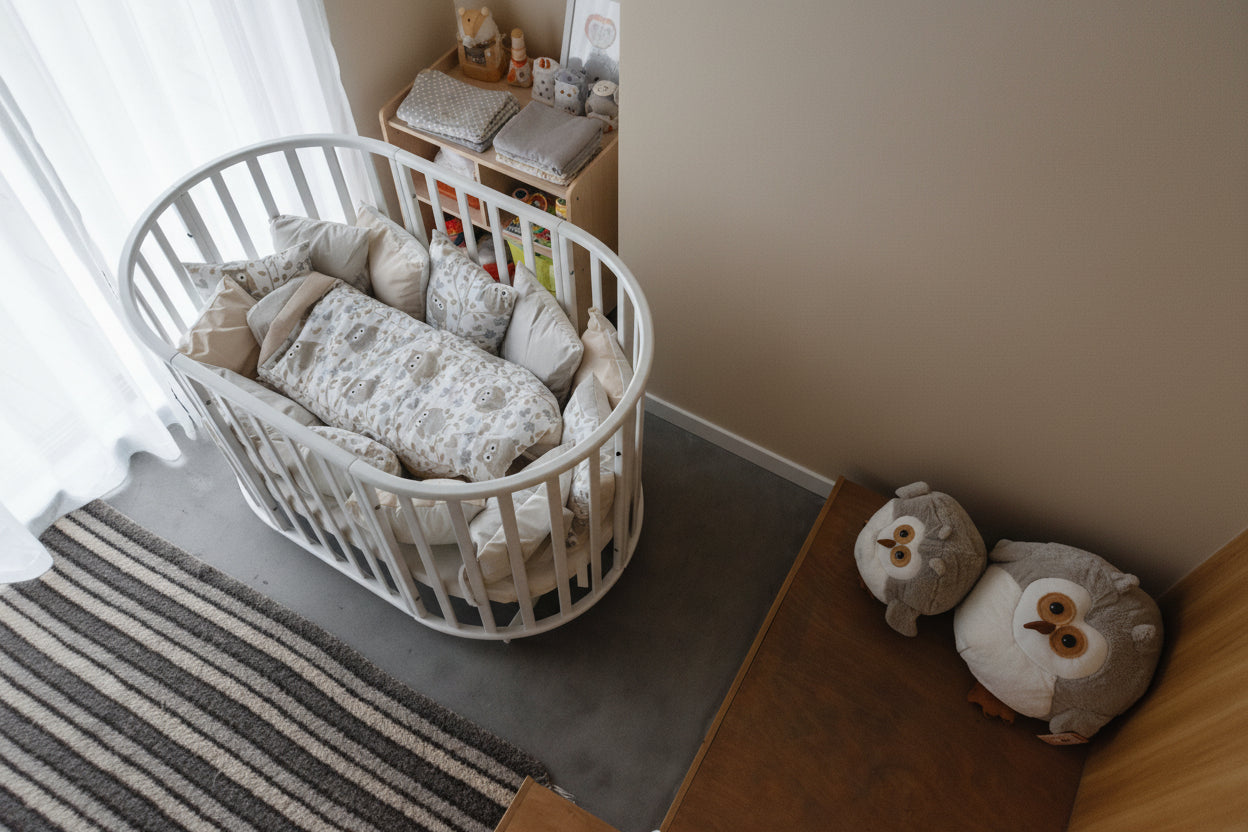Round Baby Crib OLIN with Mattress - White