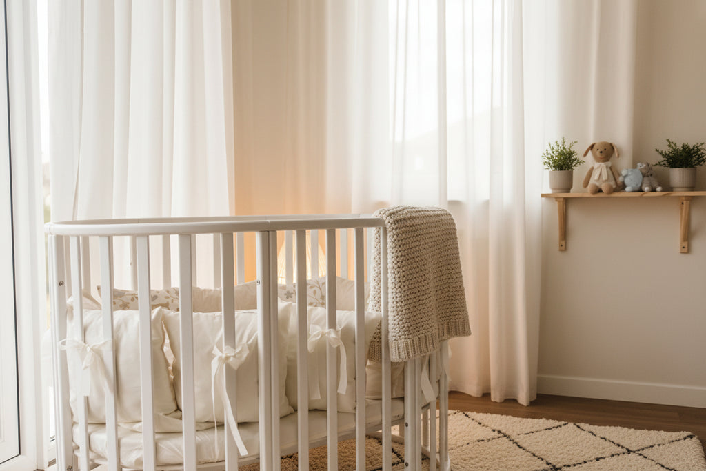 Round Baby Crib OLIN with Mattress - White
