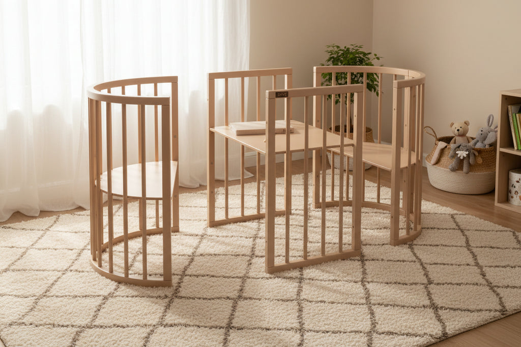 Round Baby Crib OLIN with Mattress - Cappuccino