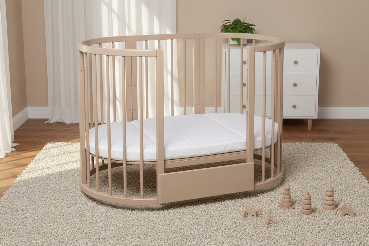 Round Baby Crib OLIN with Mattress - Cappuccino