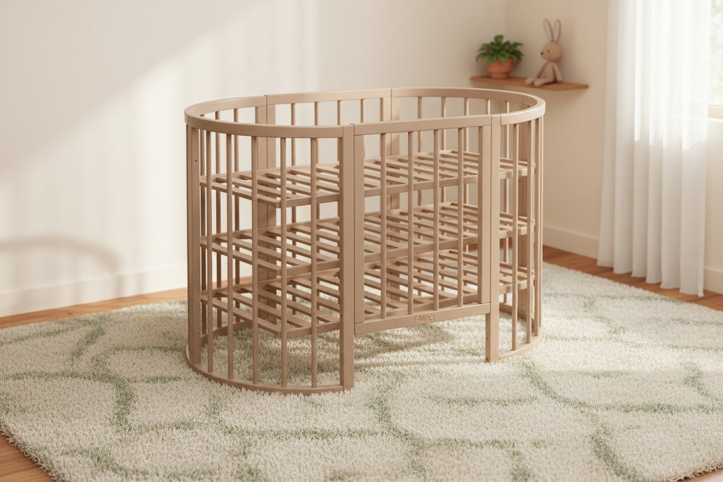 Round Baby Crib OLIN with Mattress - Cappuccino