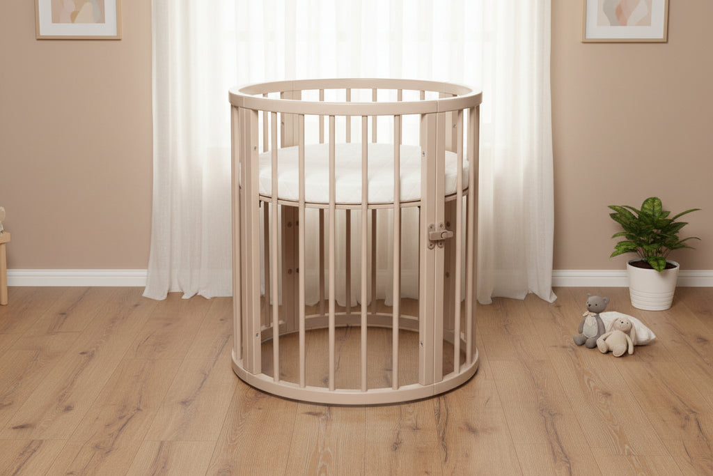 Round Baby Crib OLIN with Mattress - Cappuccino