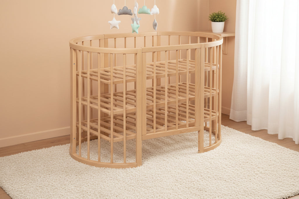 Round Baby Crib OLIN with Mattress - Natural