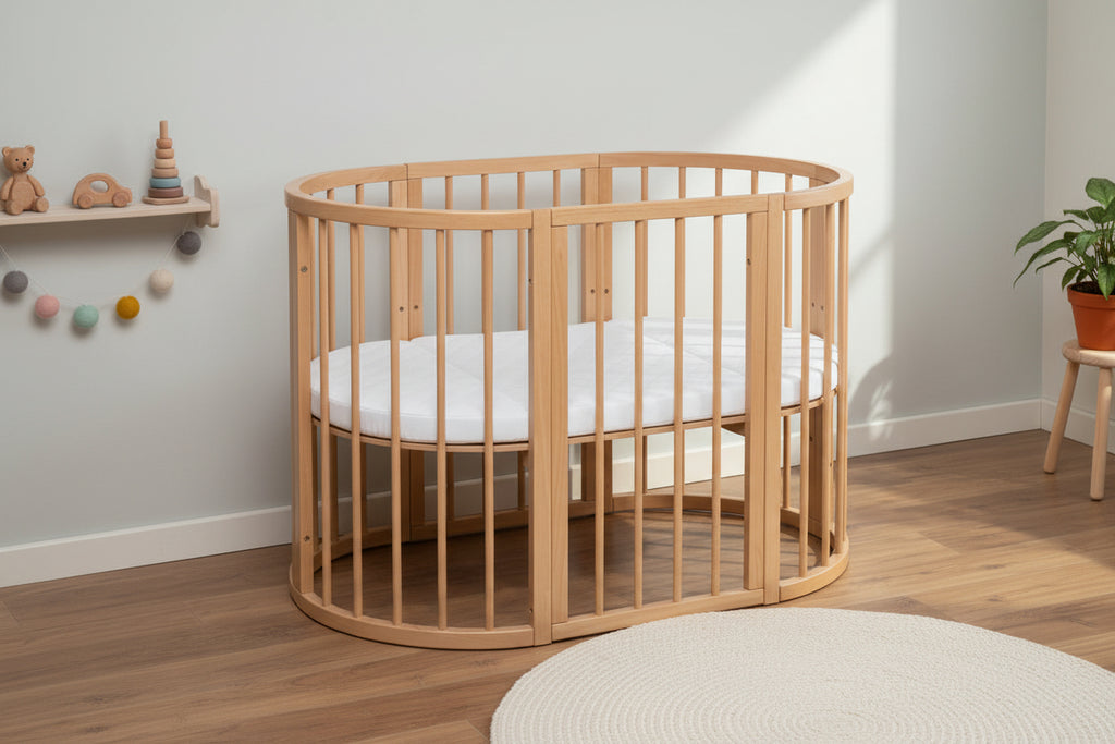 Round Baby Crib OLIN with Mattress - Natural