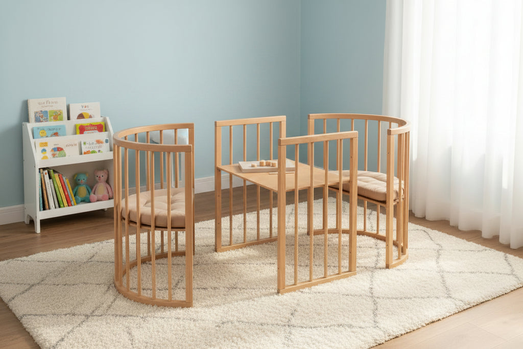 Round Baby Crib OLIN with Mattress - Natural