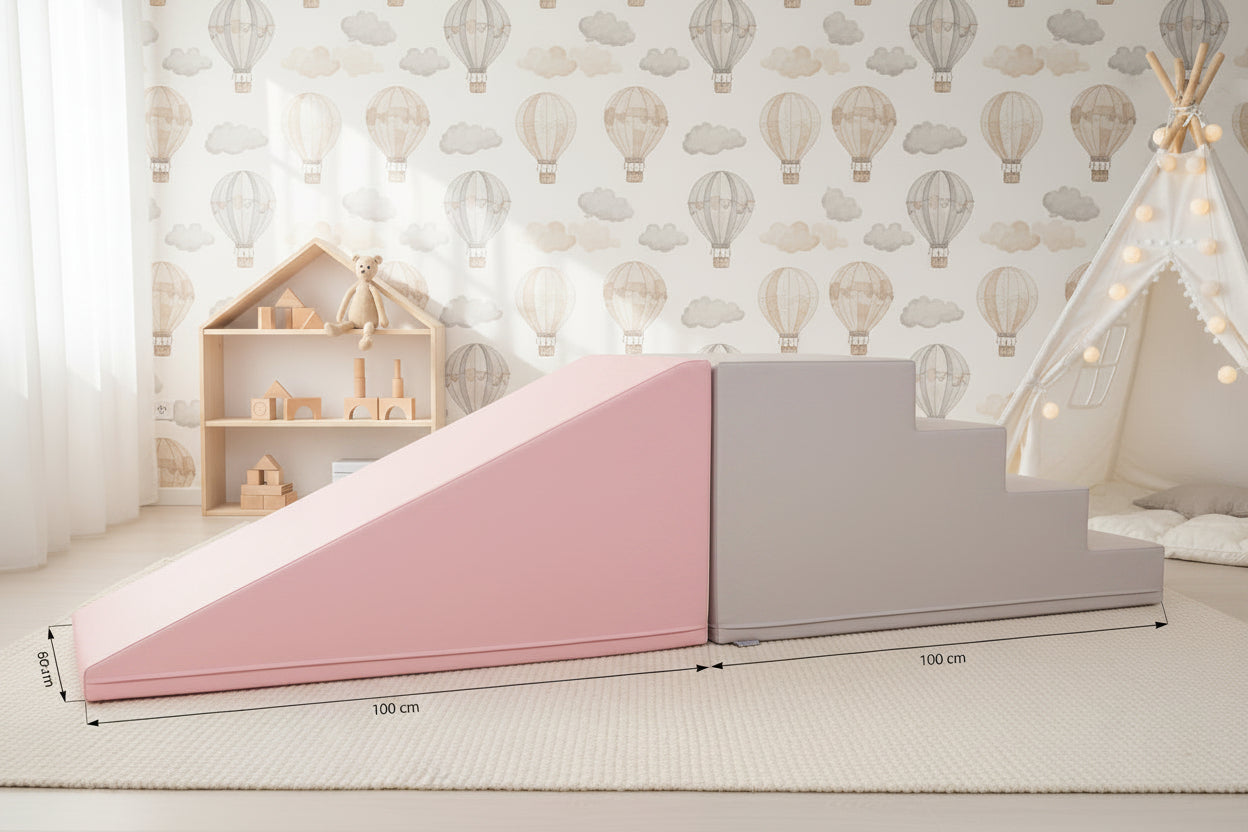 Soft Play Step and Slide Set - Pink & Beige Gray