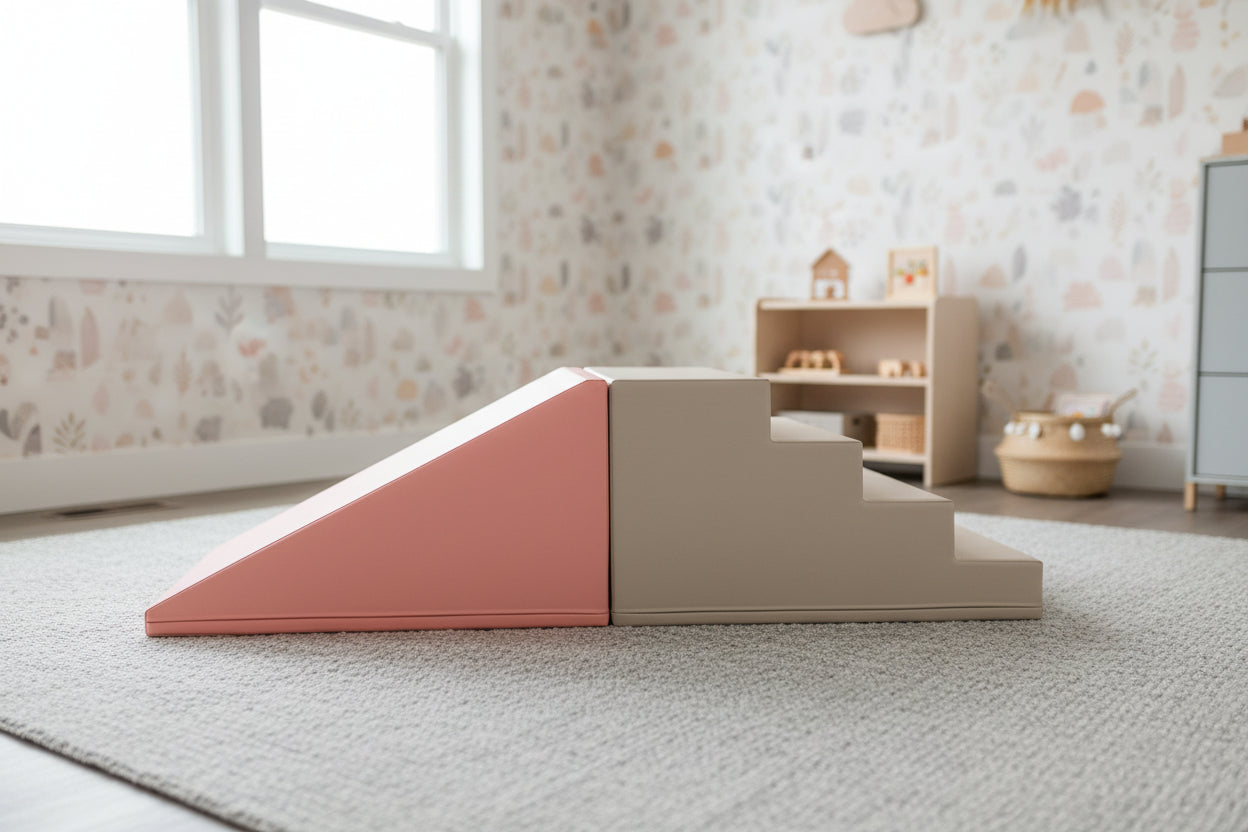 Soft Play Step and Slide Set - Pink & Beige Gray