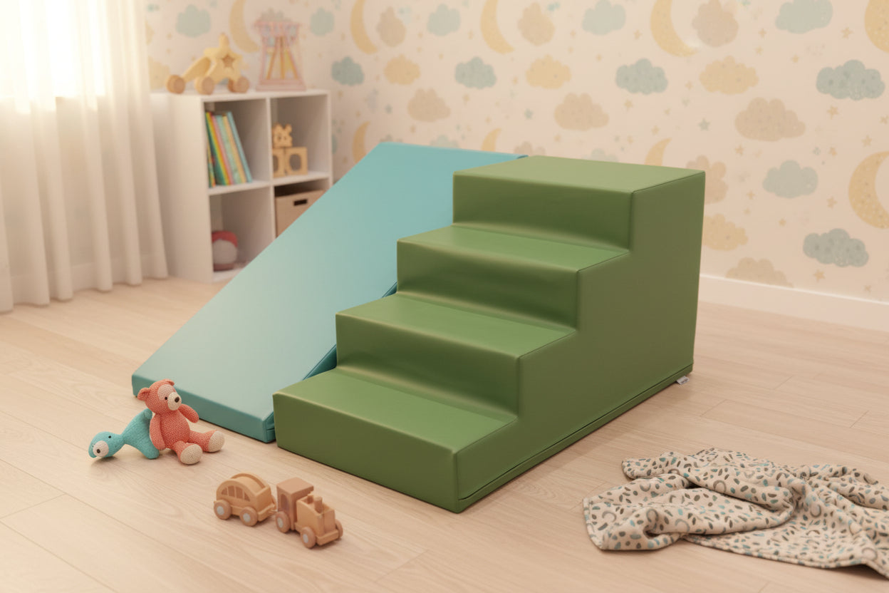 Soft Play Step and Slide Set - Pastel Turquoise