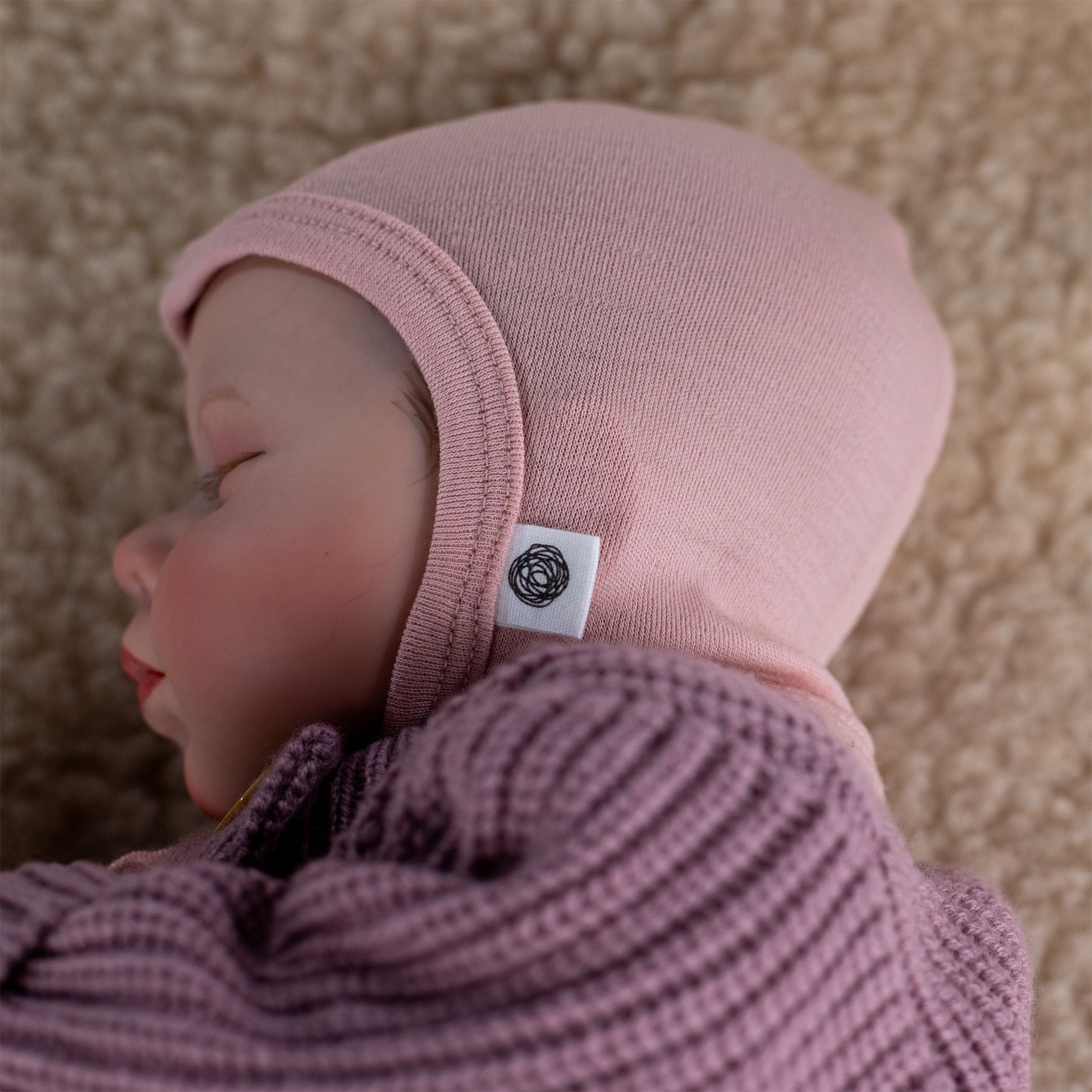 Merino Wool Baby Tie Hat – Misty Rose