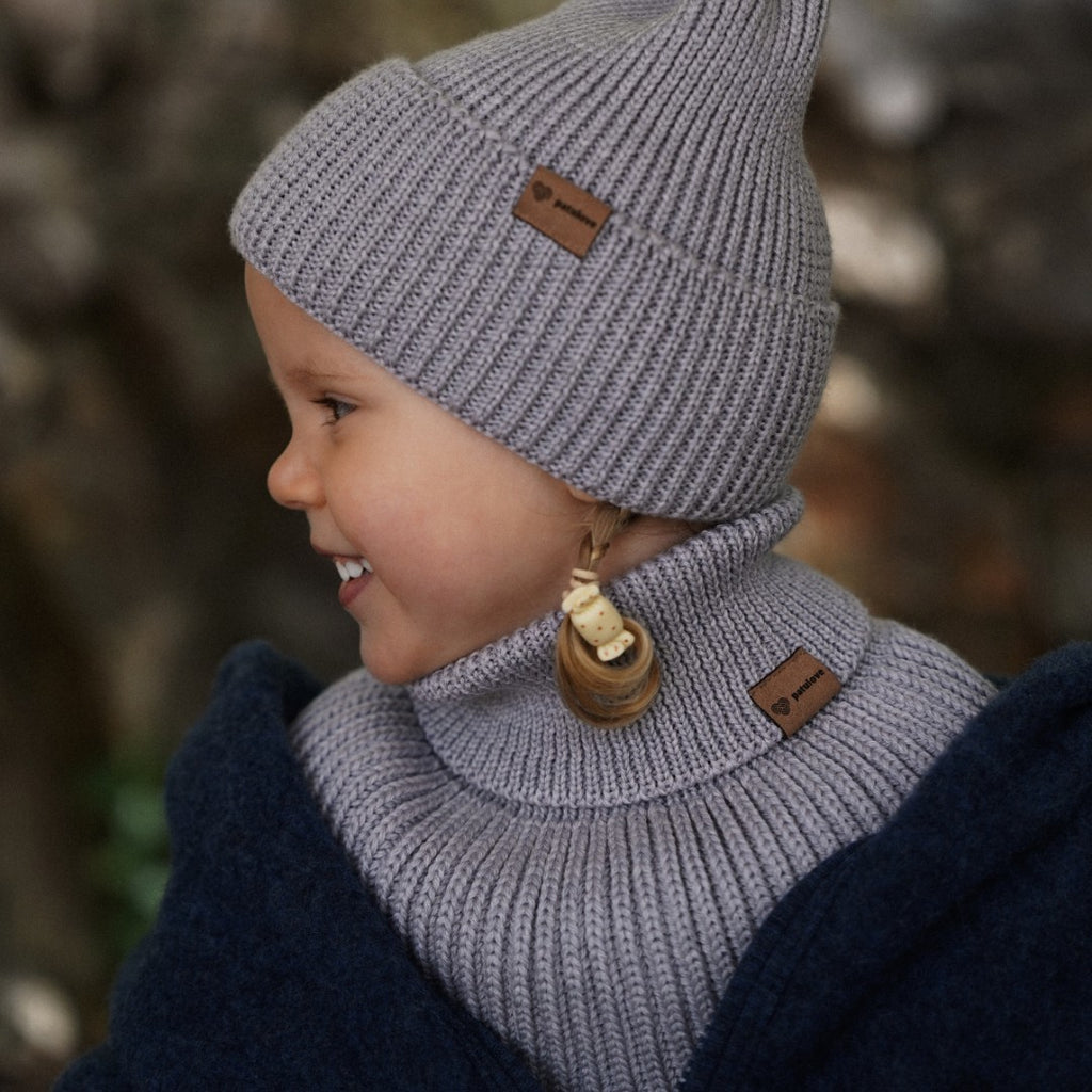 Winter Merino Wool Tube Scarf for Kids - Grey
