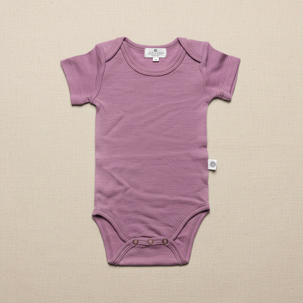 Merino Wool Romper Short Sleeve - Lavender Mist