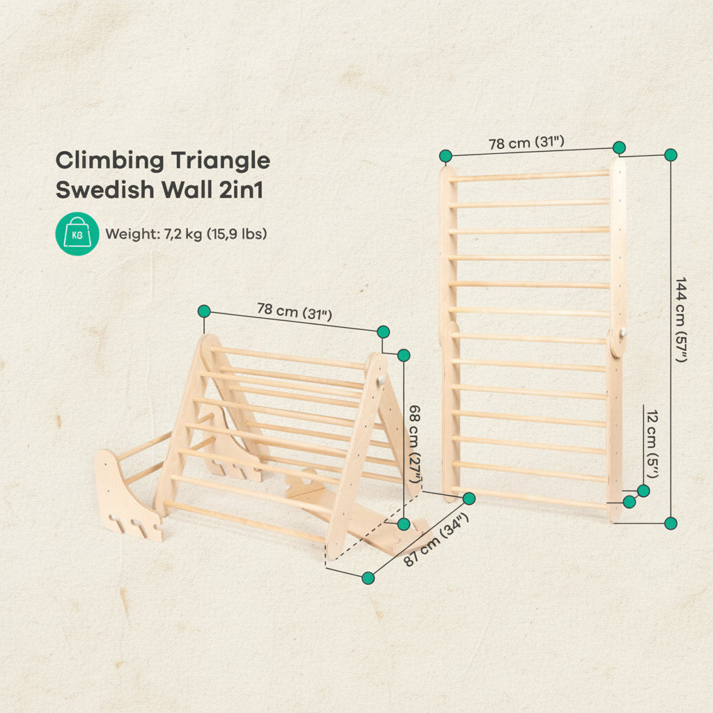 Pikler Triangle Climber with Swedish Wall Add-On (Ages 6m–7y)