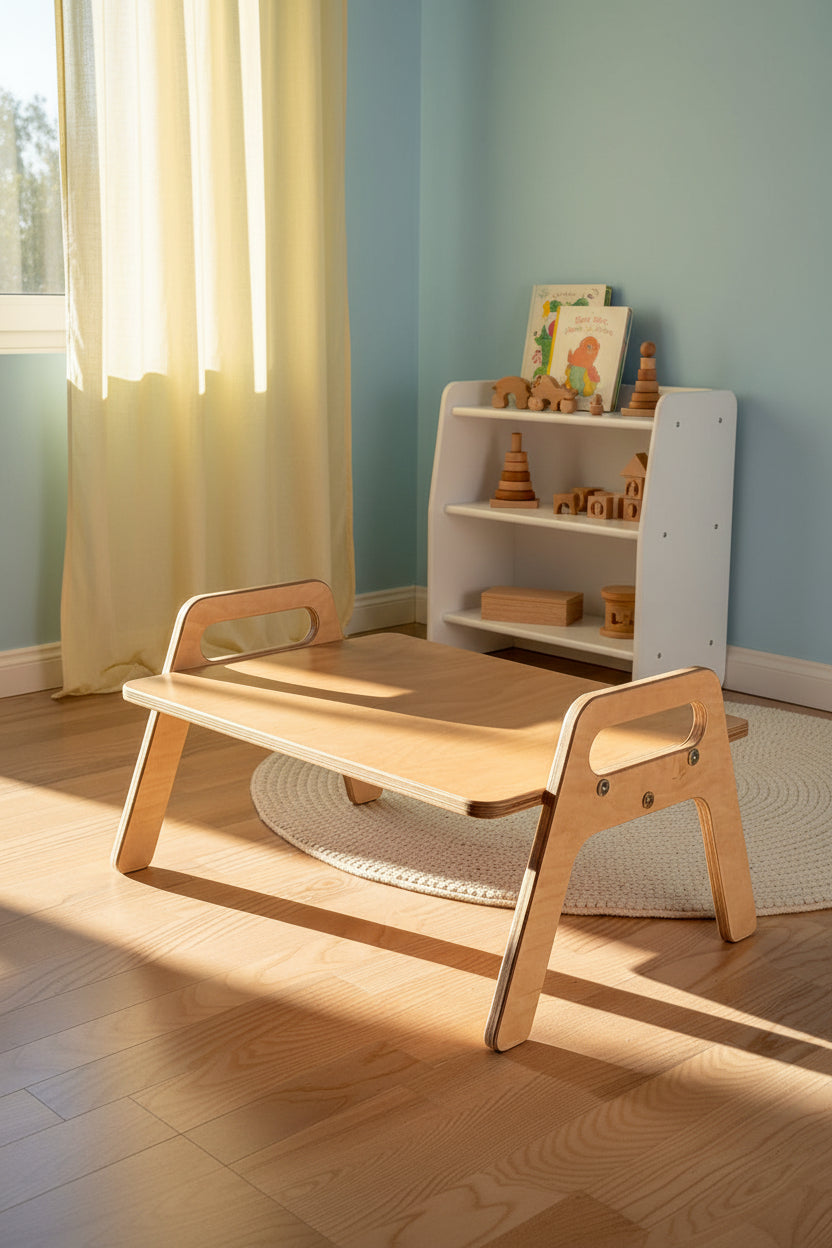 Wooden Kids Floor Table - Montessori Toddler Activity Table