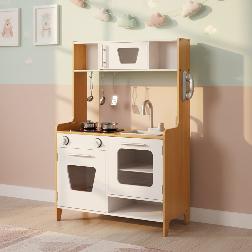 Wooden Play Kitchen with Multimedia Burners