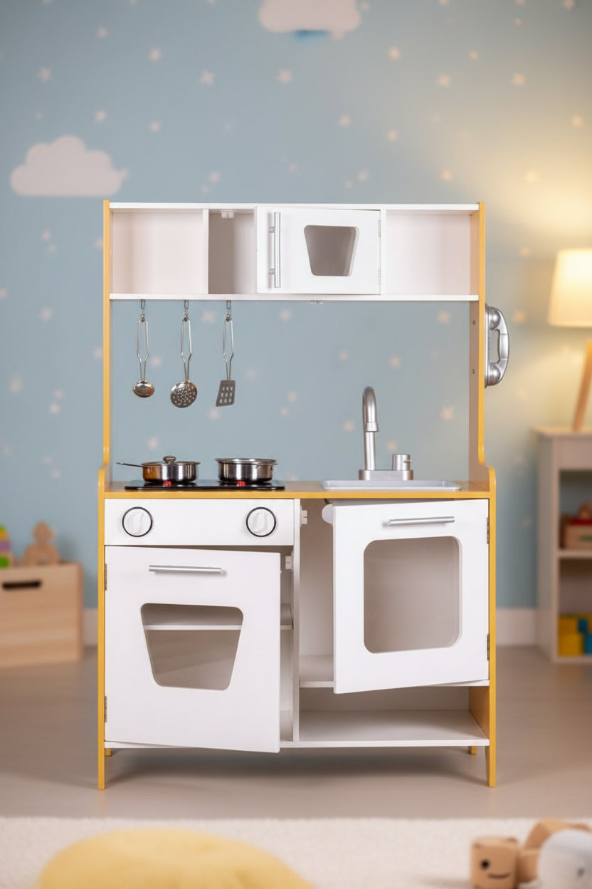 Wooden Play Kitchen with Multimedia Burners