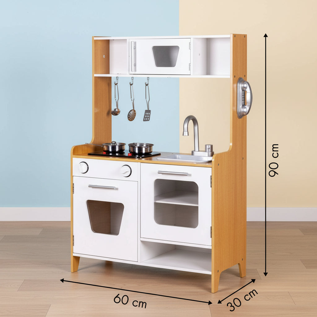 Wooden Play Kitchen with Multimedia Burners