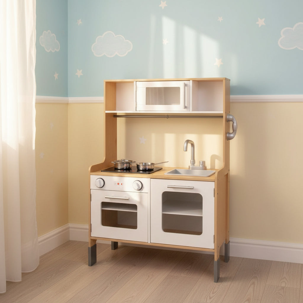 Wooden Play Kitchen with Multimedia Burners