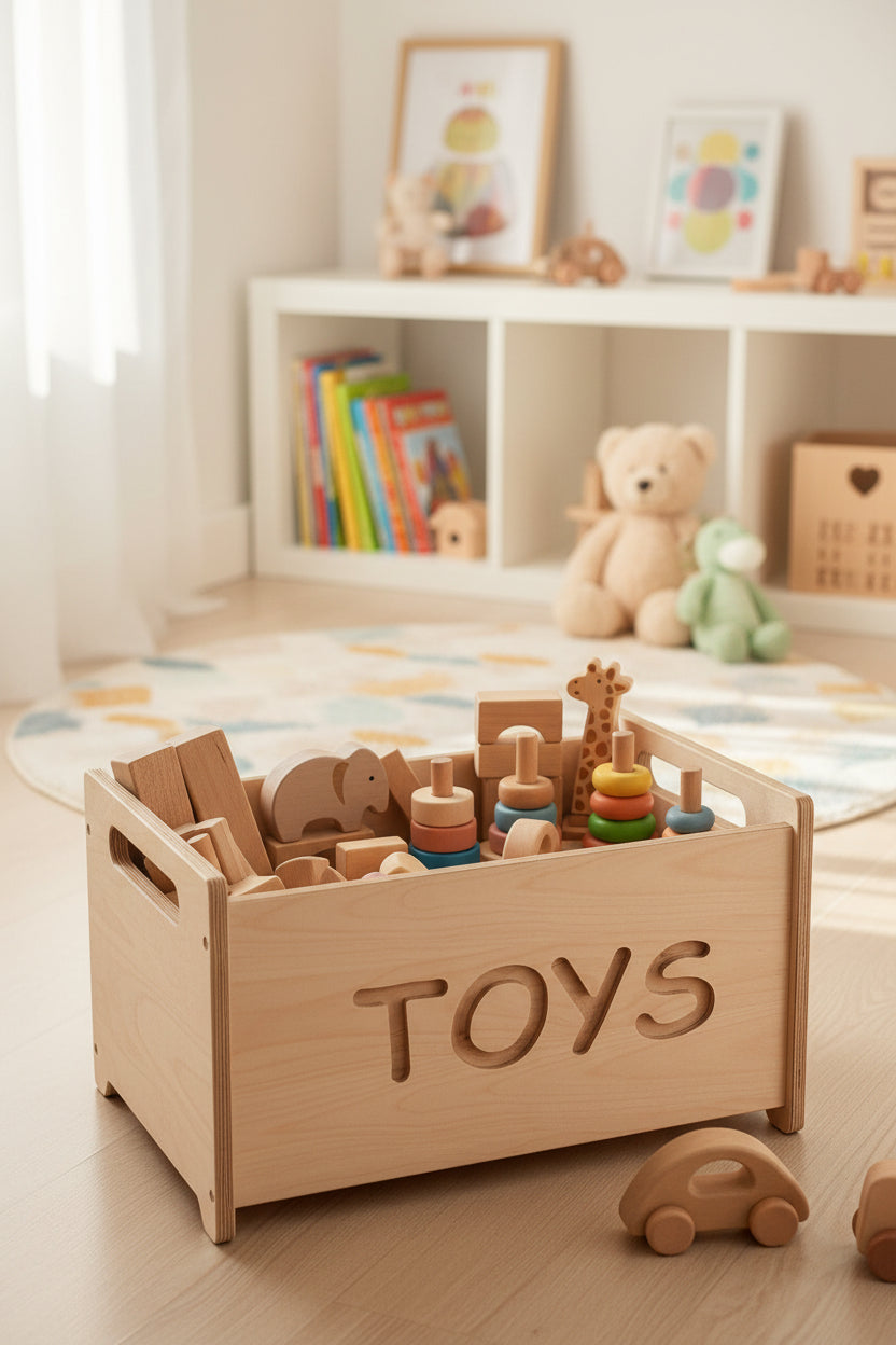 Wooden Toy Box - Montessori Nursery Storage