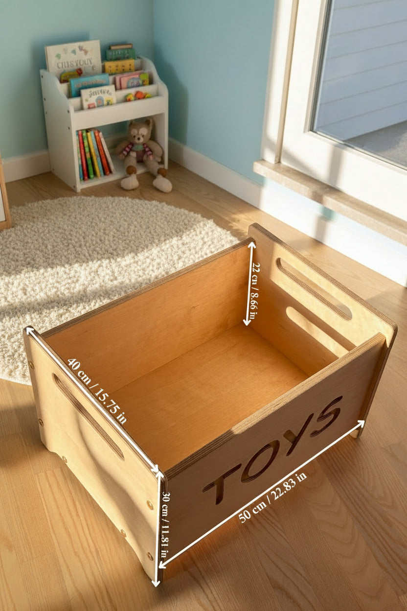 Wooden Toy Box - Montessori Nursery Storage