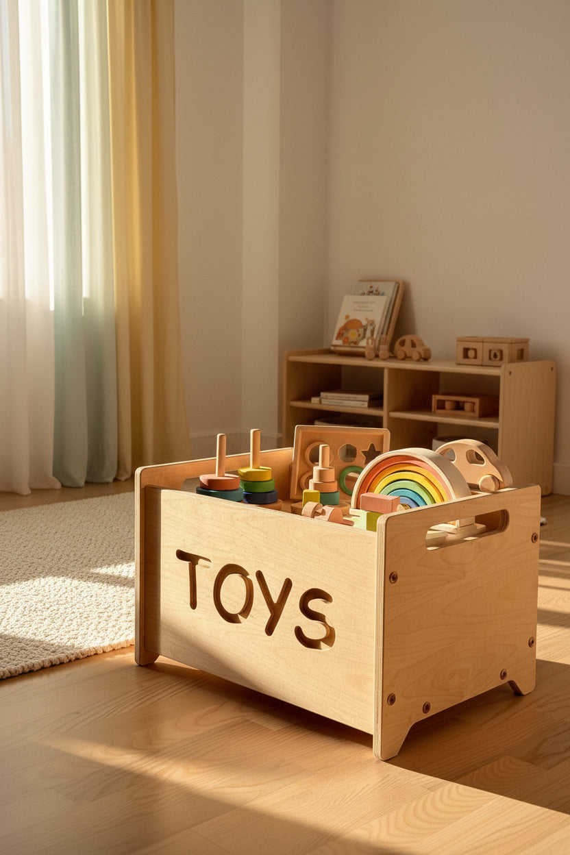 Wooden Toy Box - Montessori Nursery Storage